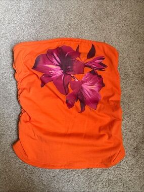 Orange Tube Top with Pink Floral Print